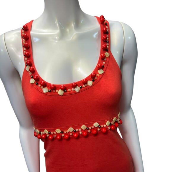 MODA International Orange Beaded Empire Waist Tank Dress Racerback Small - Picture 6 of 7